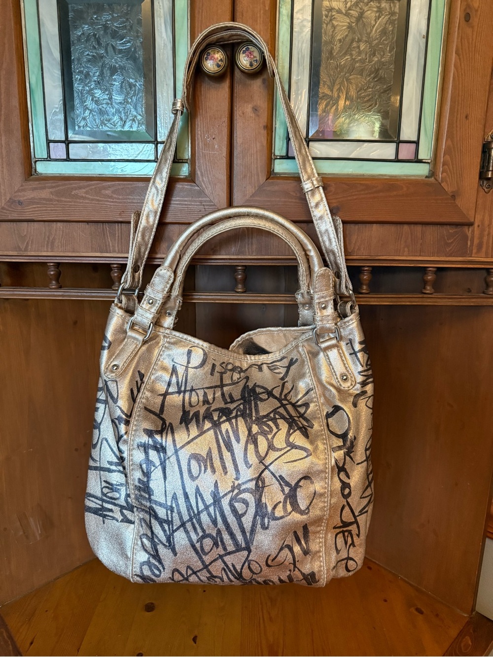 Gap 2010-11  edition Metallic Graffiti shoulder Tote Bag - gold